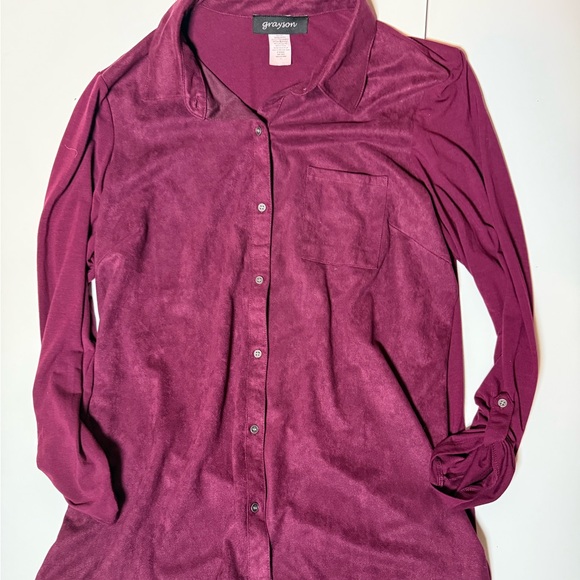 Grayson L Puprle Womens Polyester‎ Blend Blouse Roll Tab Sleeves Button Up - Picture 1 of 11